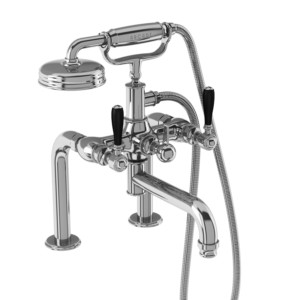 Arcade Bath shower mixer deck-mounted - chrome with black lever